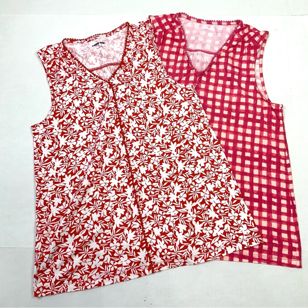 Lands End Sz Small 6/8 Pink Red Print Lot Of 2 Sleeveless Tank Tops Shirts